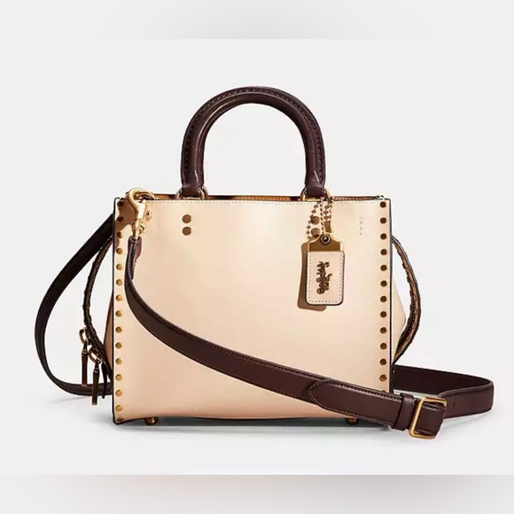 Coach Rogue 25 in Colorblock with Rivets - Tan and Brown Satchel - Very Rare! - Picture 1 of 15